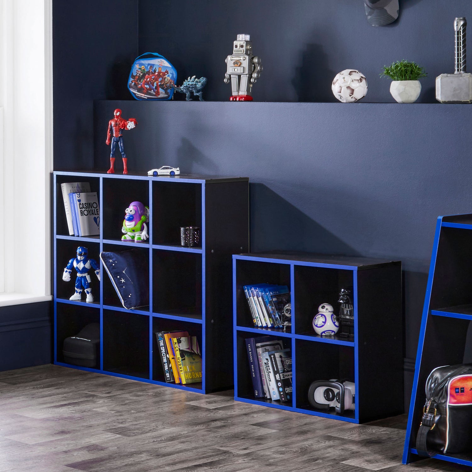 4 Cube Storage Unit Black And Blue - Not A Boring Box