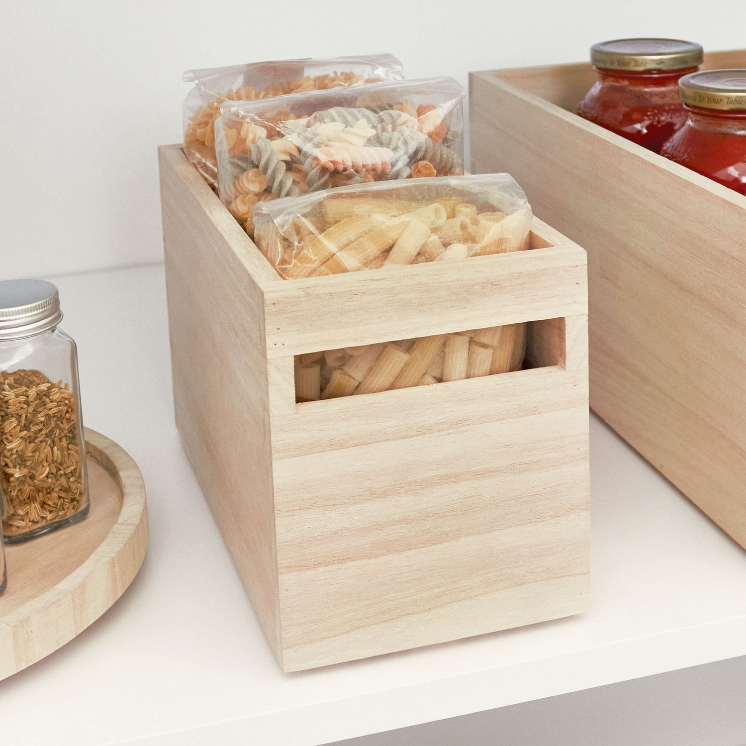 Wooden pantry storage bin with handle tall rectangular