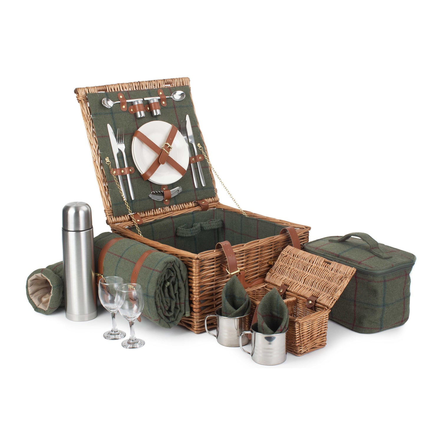 deluxe 2 person picnic hamper green tweed