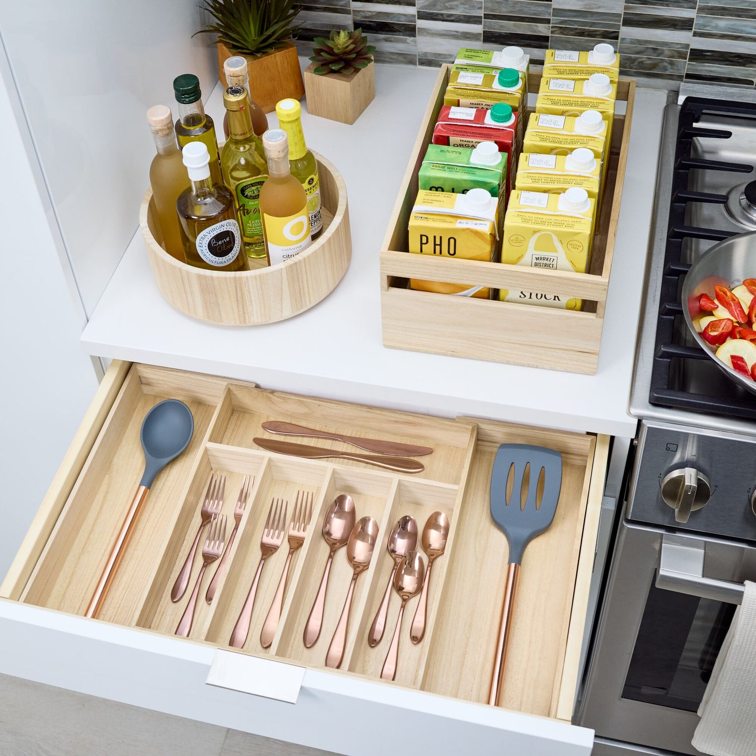 Expandable Cutlery Organiser Eco- Wood - Not A Boring Box