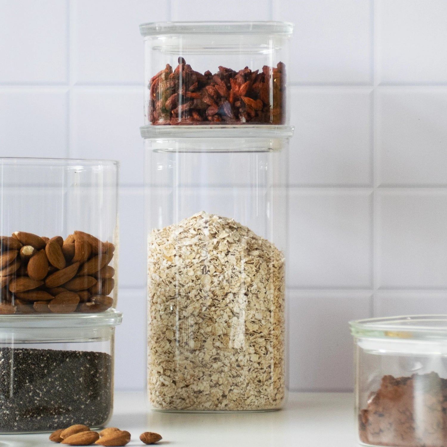 Pebbly Square Glass Storage Canisters with Glass Lid