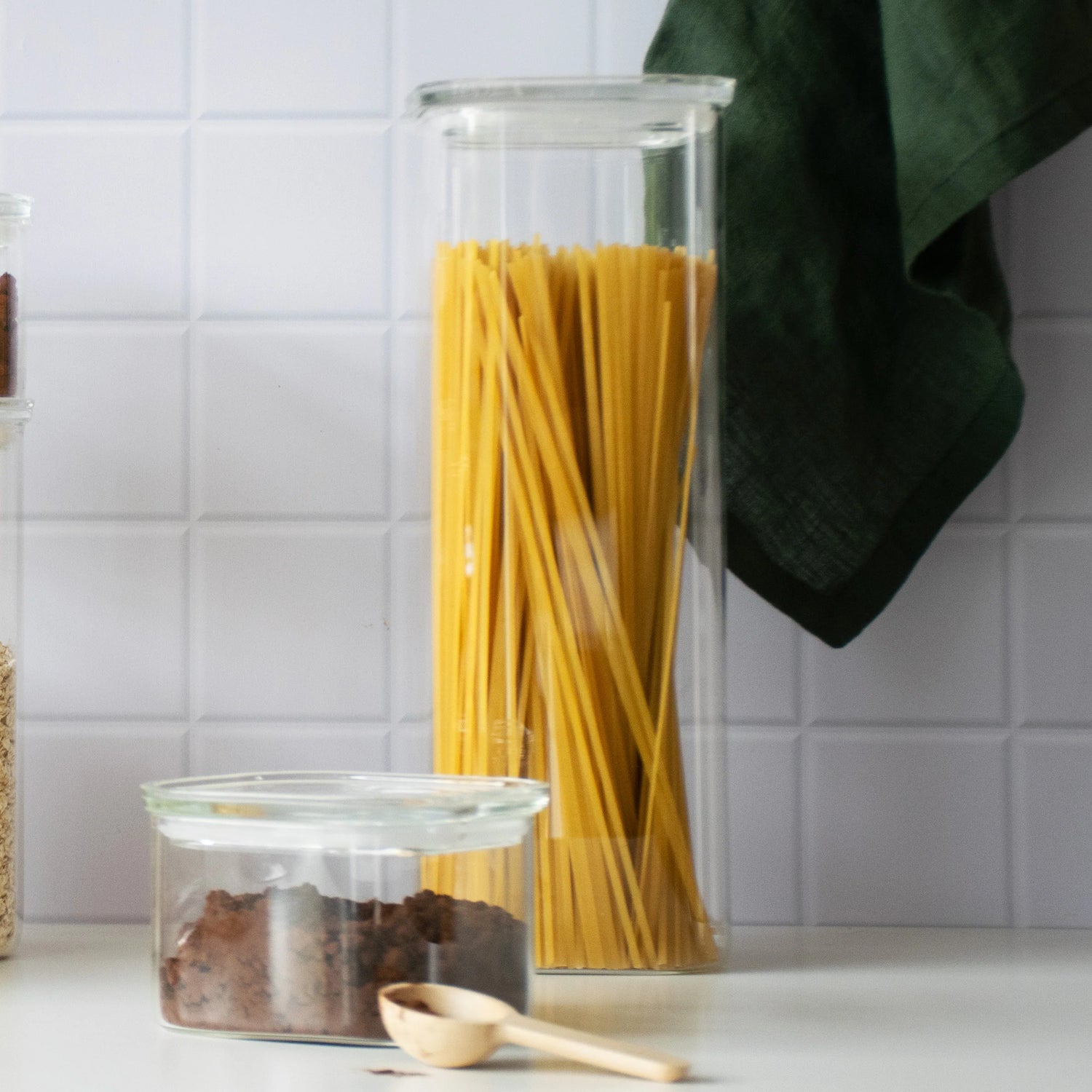 Pebbly Square Glass Storage Canisters with Glass Lid