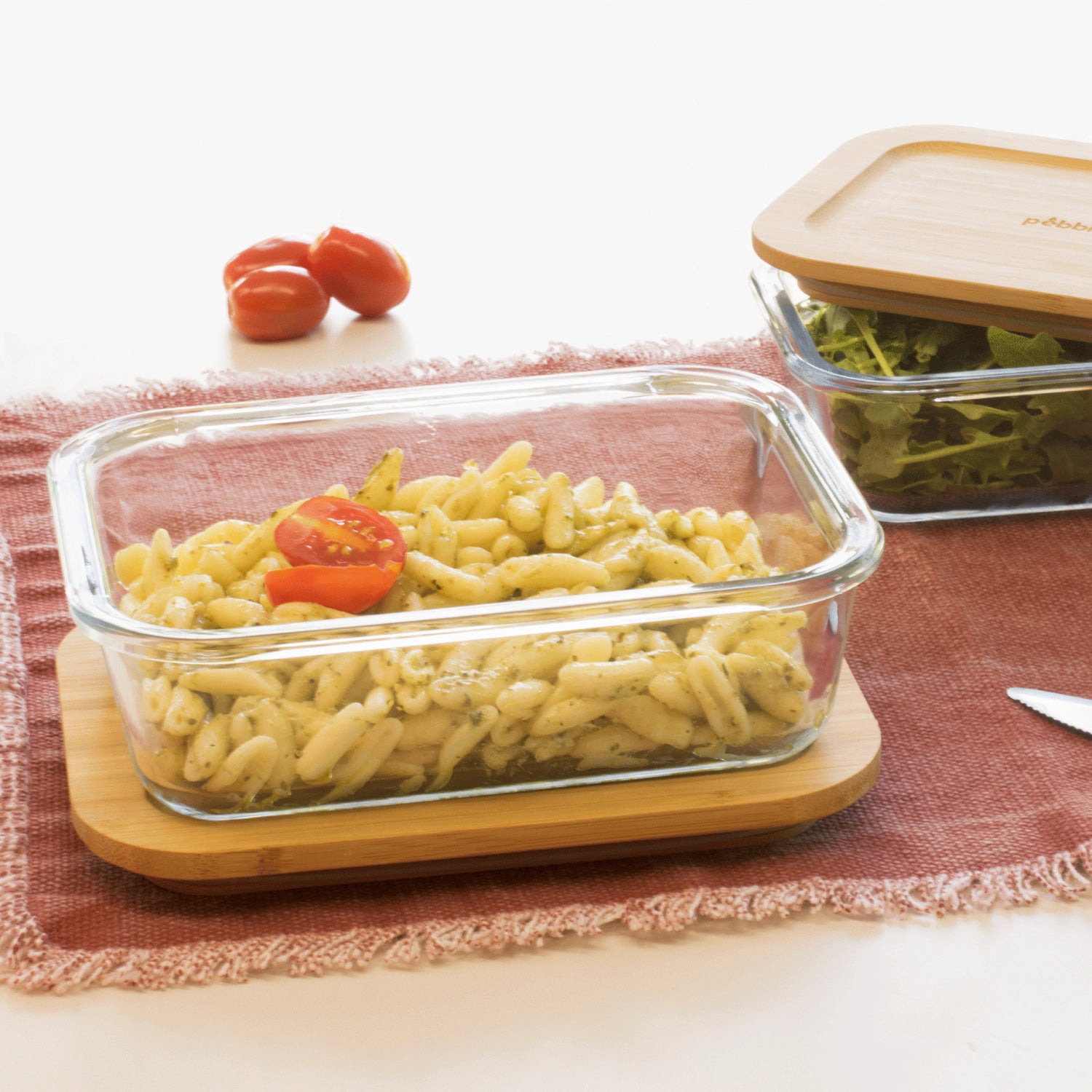 rectangular glass container with bamboo lid 1000ml