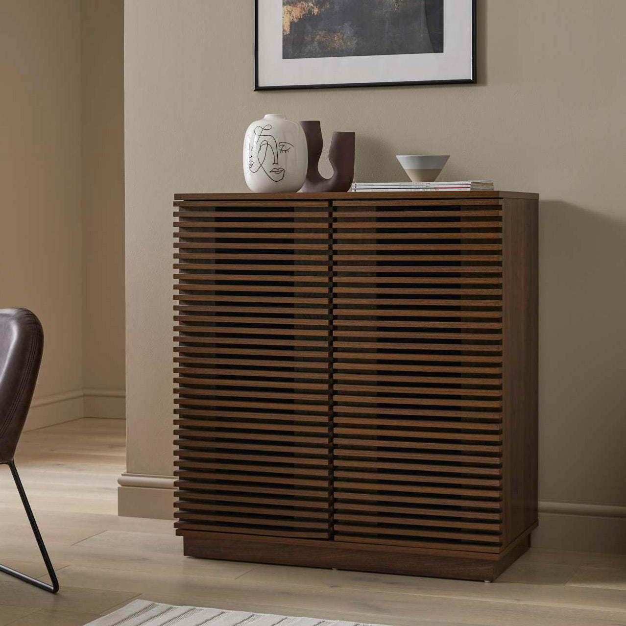 walnut effect shoe storage cabinet