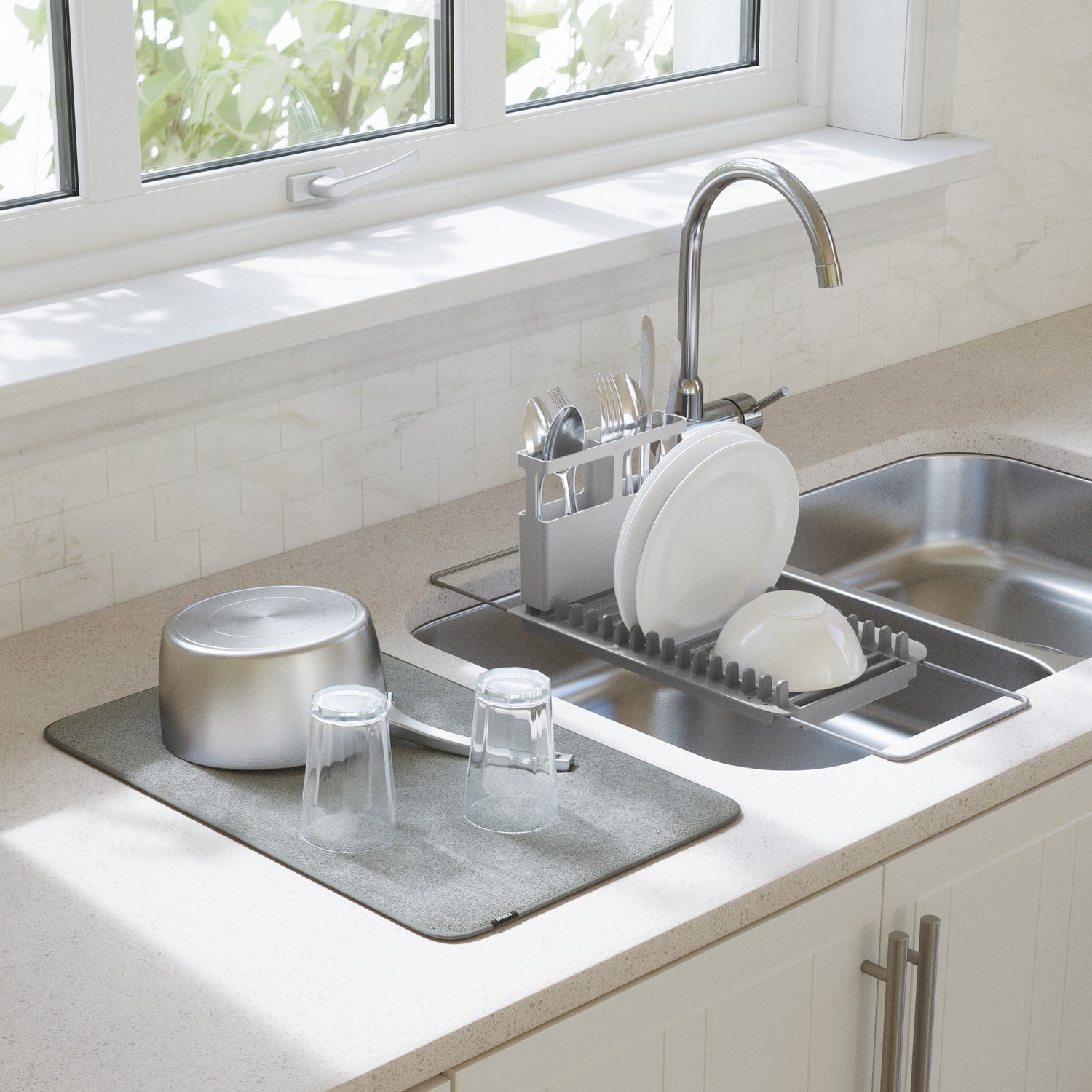 over the sink dish drying rack and mat