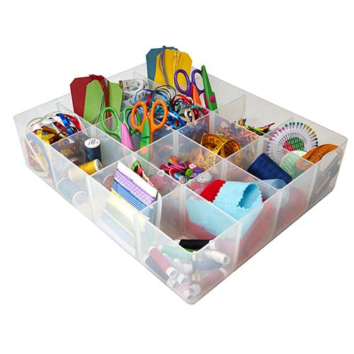 16 Compartment Craft Storage Tray – Clear Plastic Organiser For Beads, Threads & Small Tools