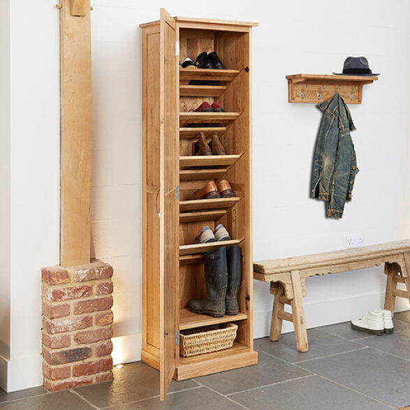 Oak Tall Shoe Cupboard - Mobel