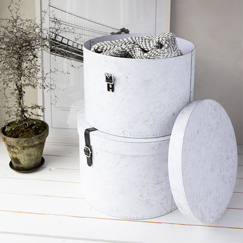 Set Of 2 Hat Boxes Marble Effect