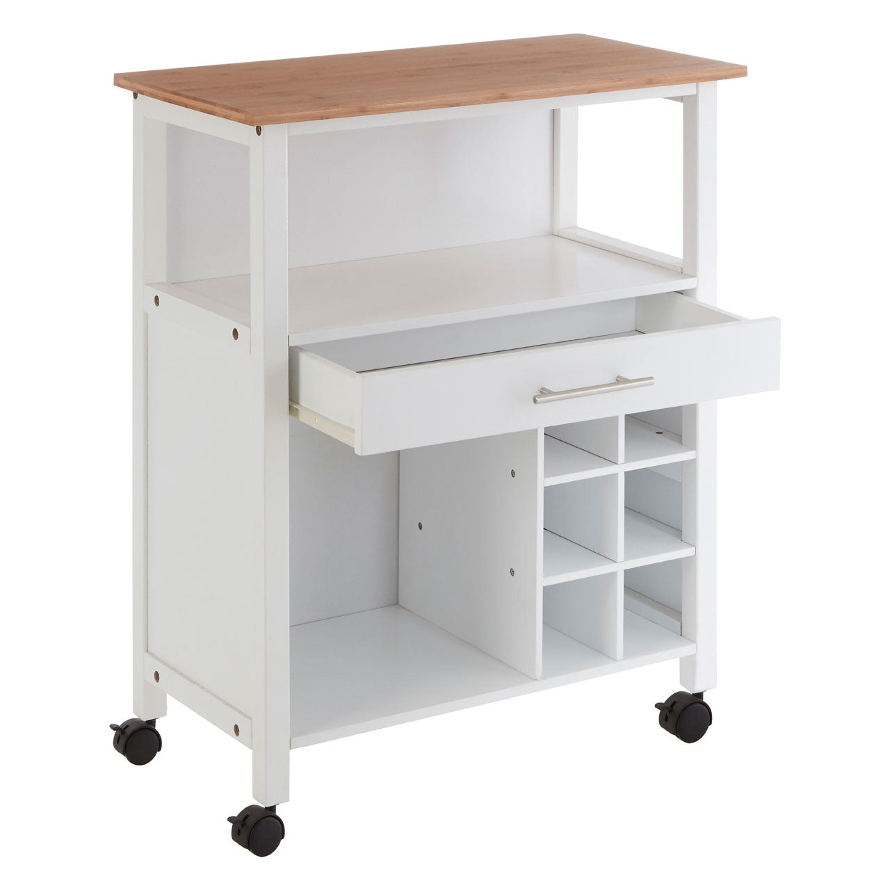 1 Drawer Kitchen Trolley White Bamboo - Not A Boring Box
