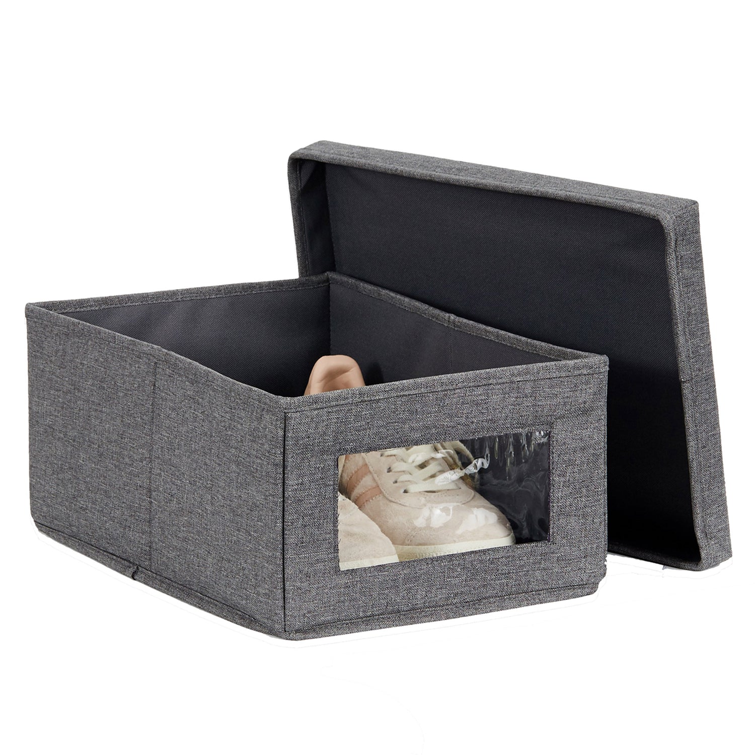 Shoe Storage Box With Window Grey Fabric - Not A Boring Box