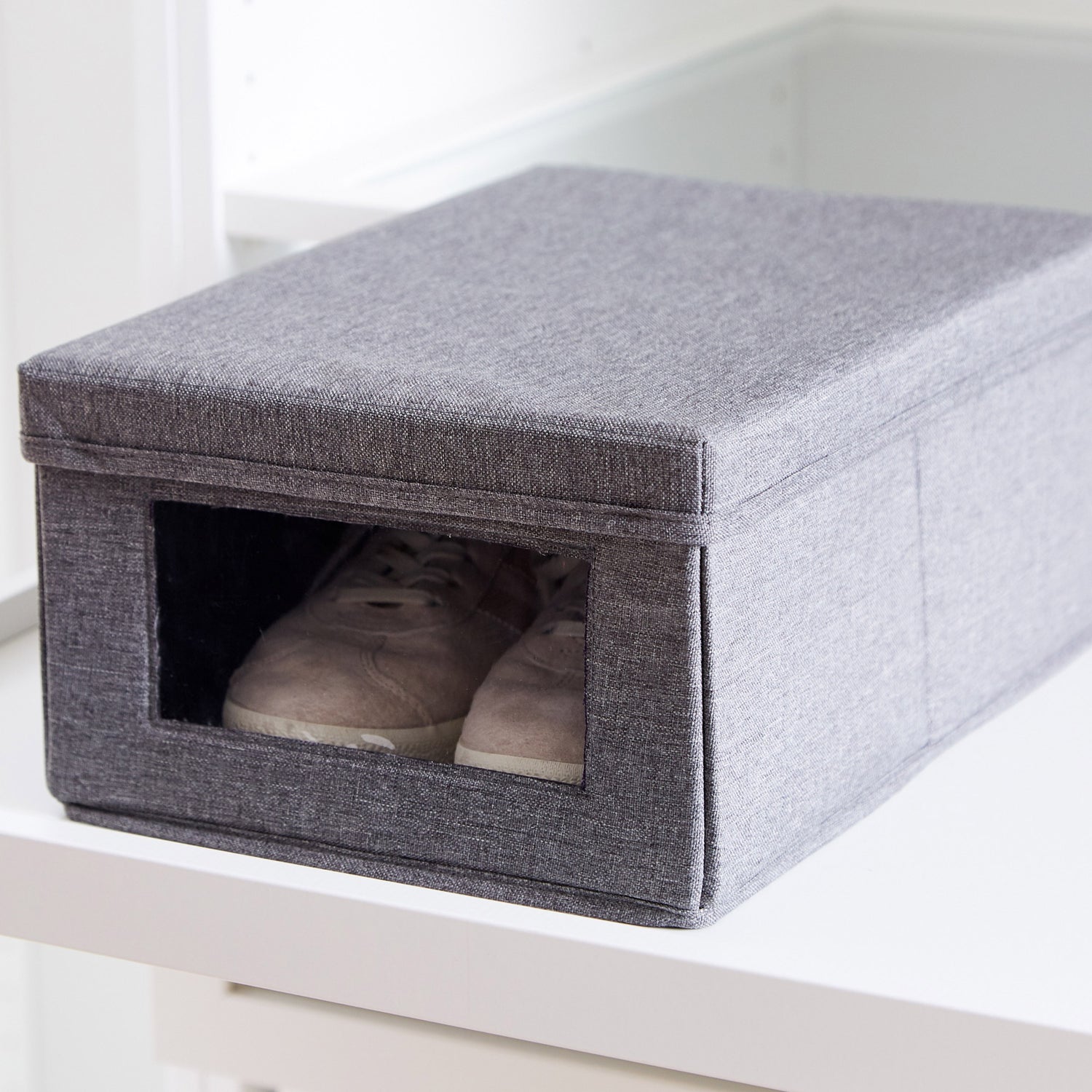 Shoe Storage Box With Window Grey Fabric - Not A Boring Box