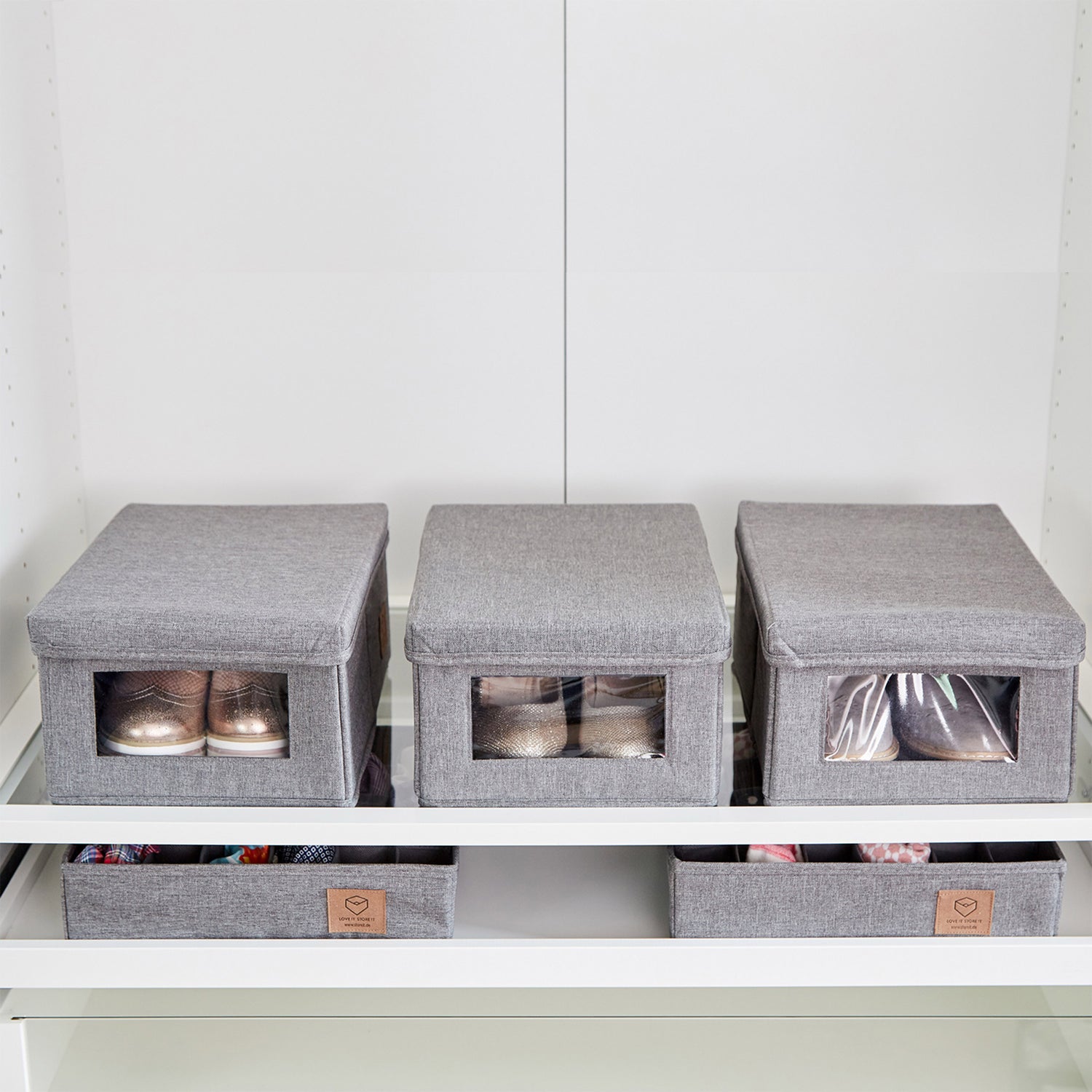 Shoe Storage Box With Window Grey Fabric - Not A Boring Box