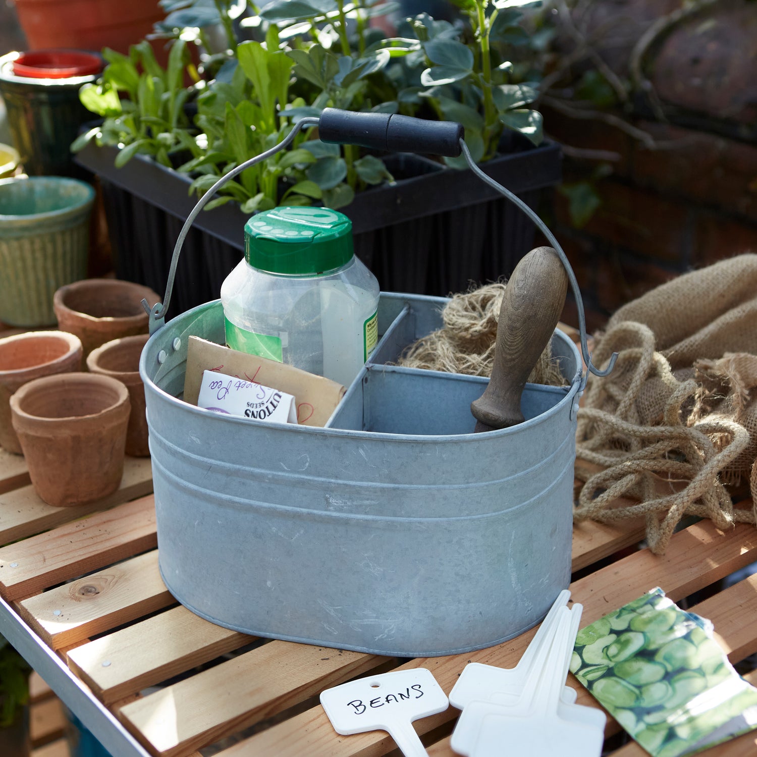 Handled Zinc Bucket With Compartments - Not A Boring Box