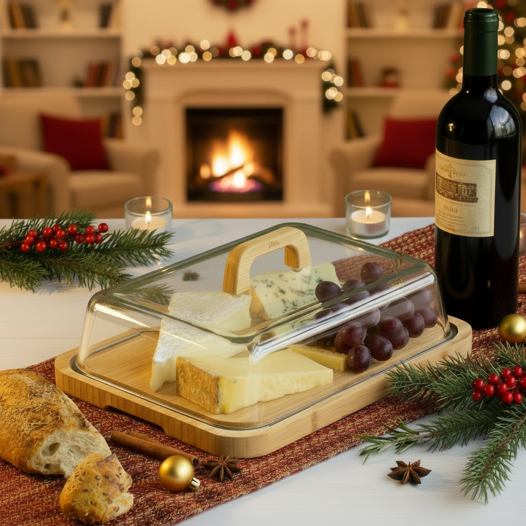 Bamboo Cheese Board With Glass Lid - Not A Boring Box