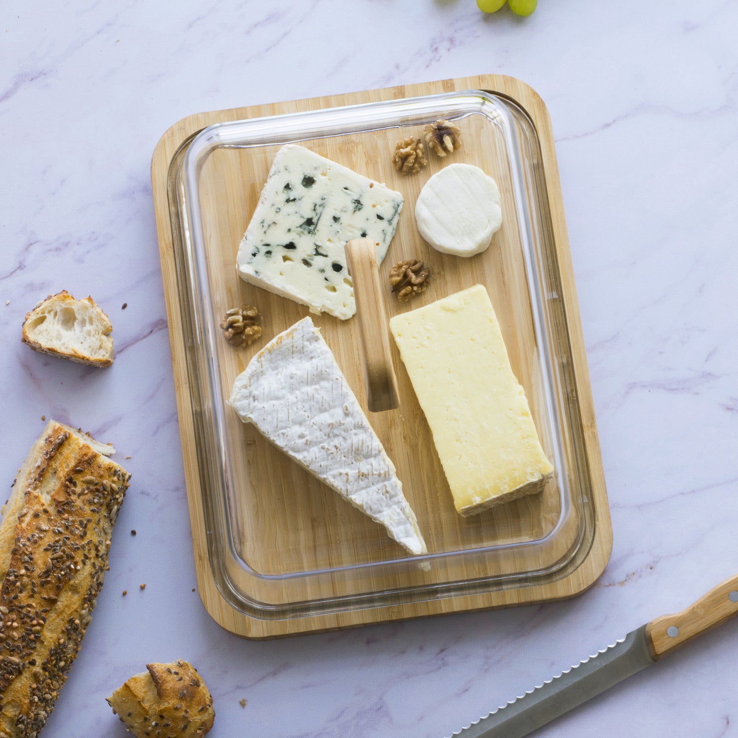 Bamboo Cheese Board With Glass Lid - Not A Boring Box