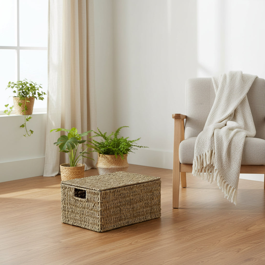 Lidded Seagrass Hamper Large - Not A Boring Box