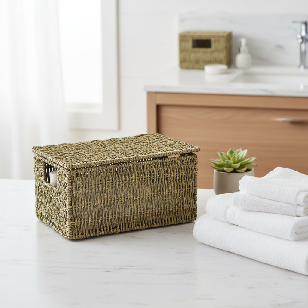 Lidded Seagrass Hamper Small
