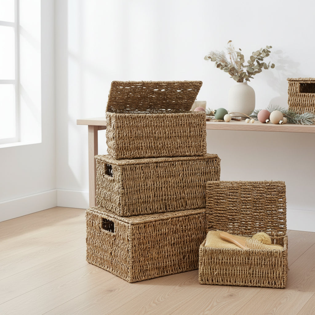 Lidded Seagrass Hamper Set Of 4 - Not A Boring Box