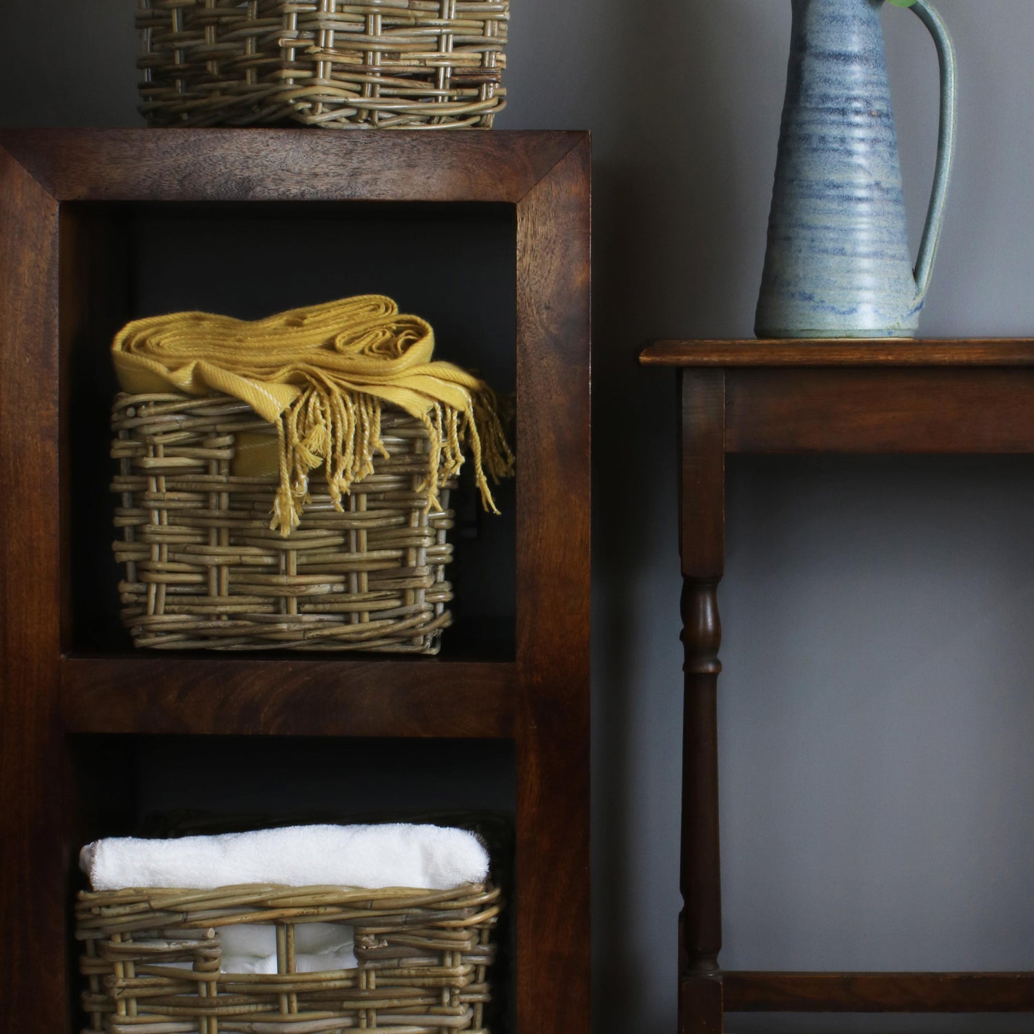 rectangular grey rattan pantry basket medium