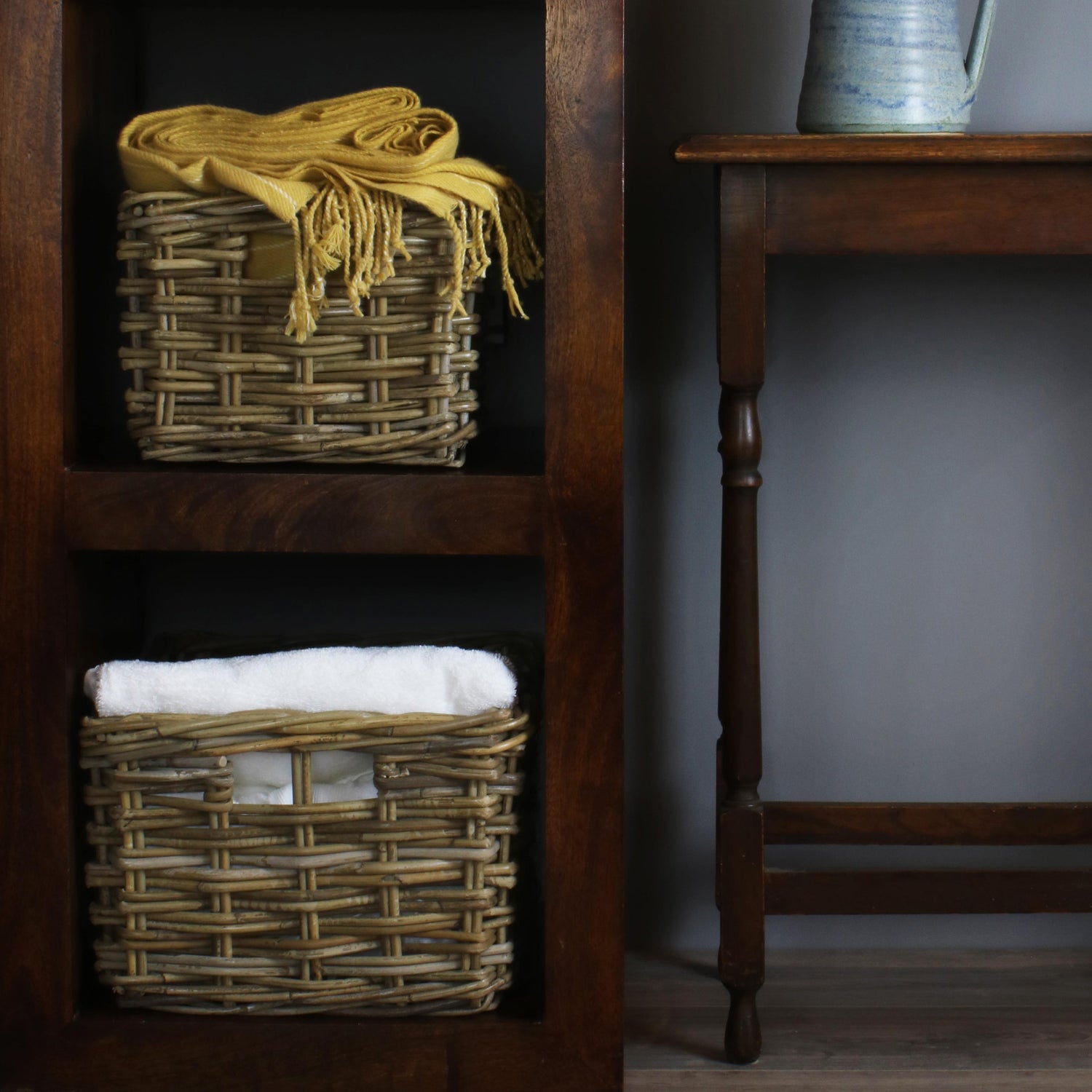 Rectangular Grey Rattan Pantry Basket Large