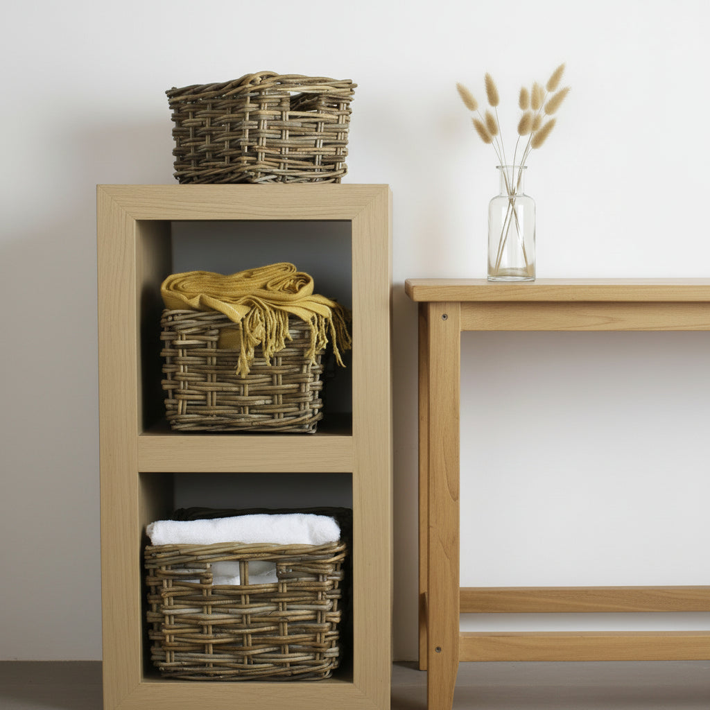 Rectangular Grey Rattan Pantry Baskets Set Of 3