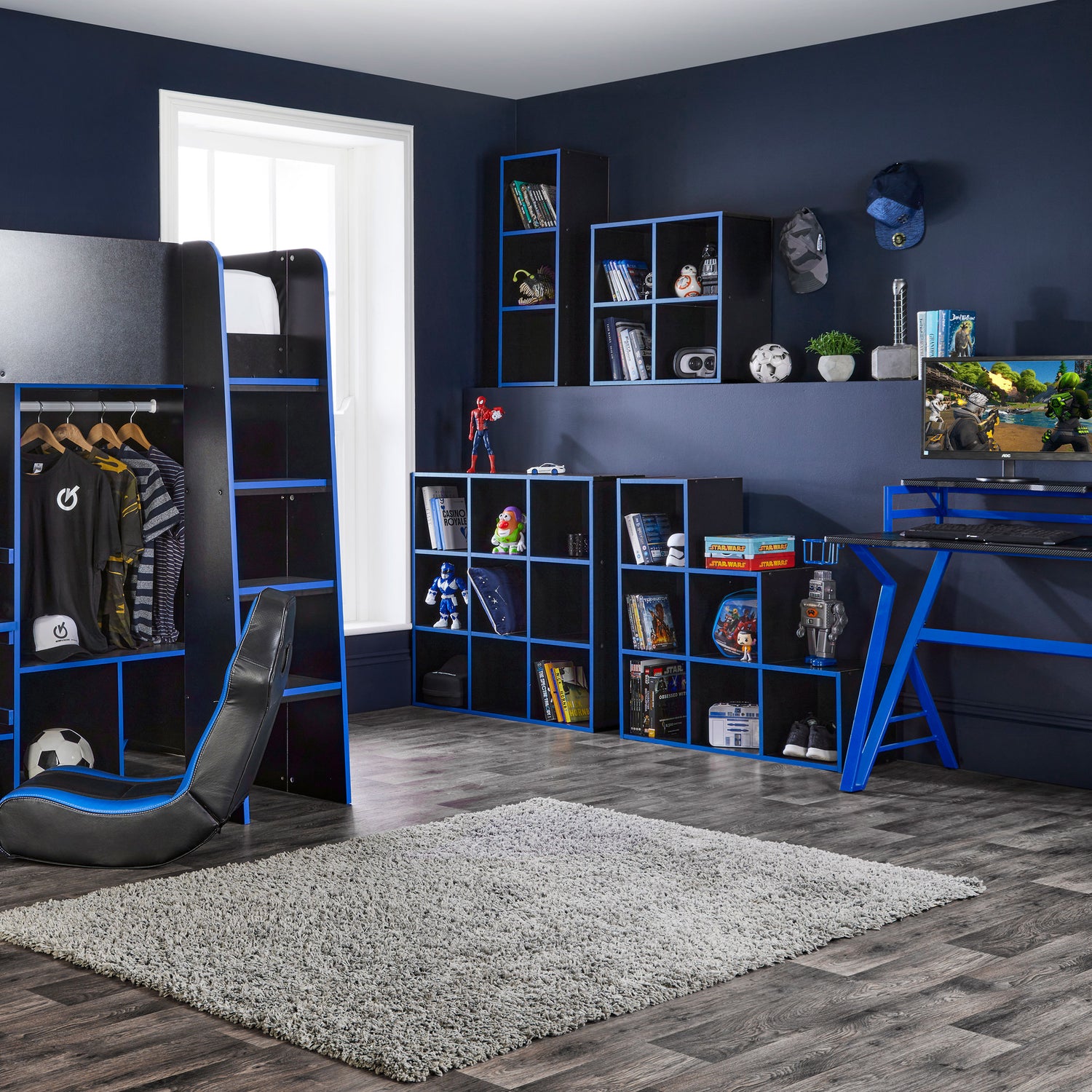 6 Cube Storage Unit Black And Blue - Not A Boring Box