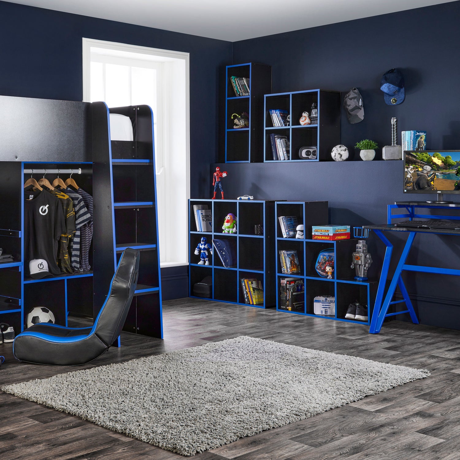 9 Cube Storage Unit Black And Blue - Not A Boring Box