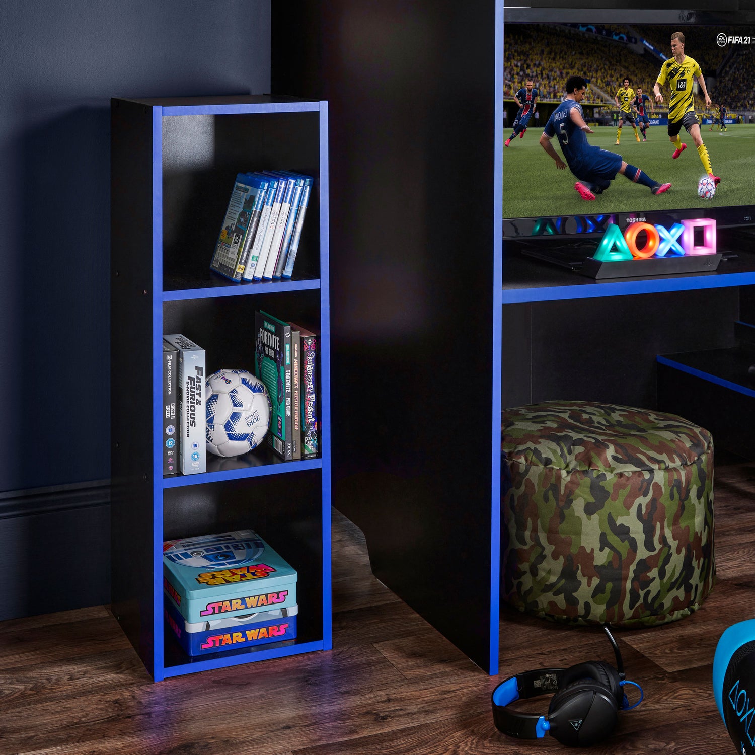 3 Cube Storage Unit Black And Blue