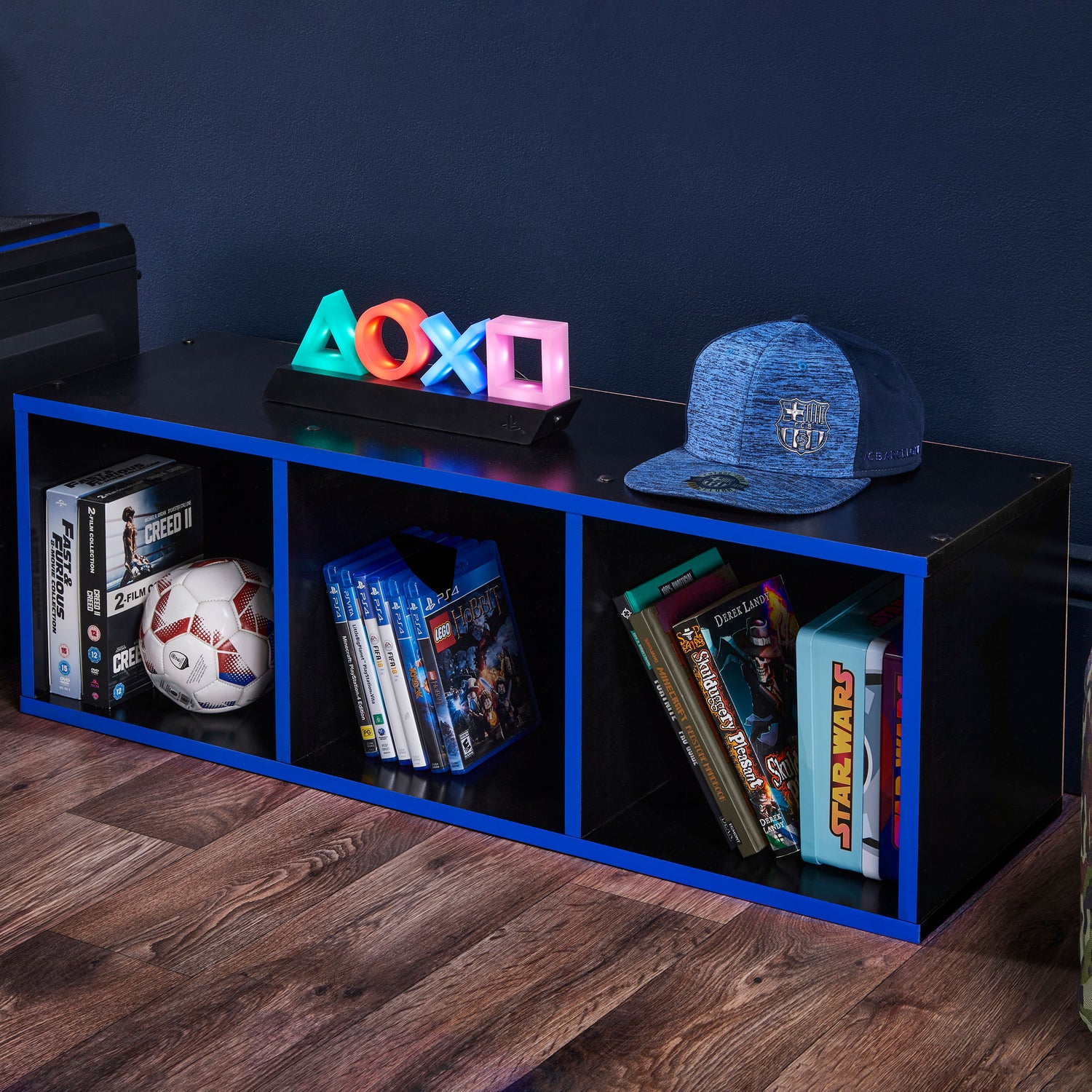 3 Cube Storage Unit Black And Blue - Not A Boring Box