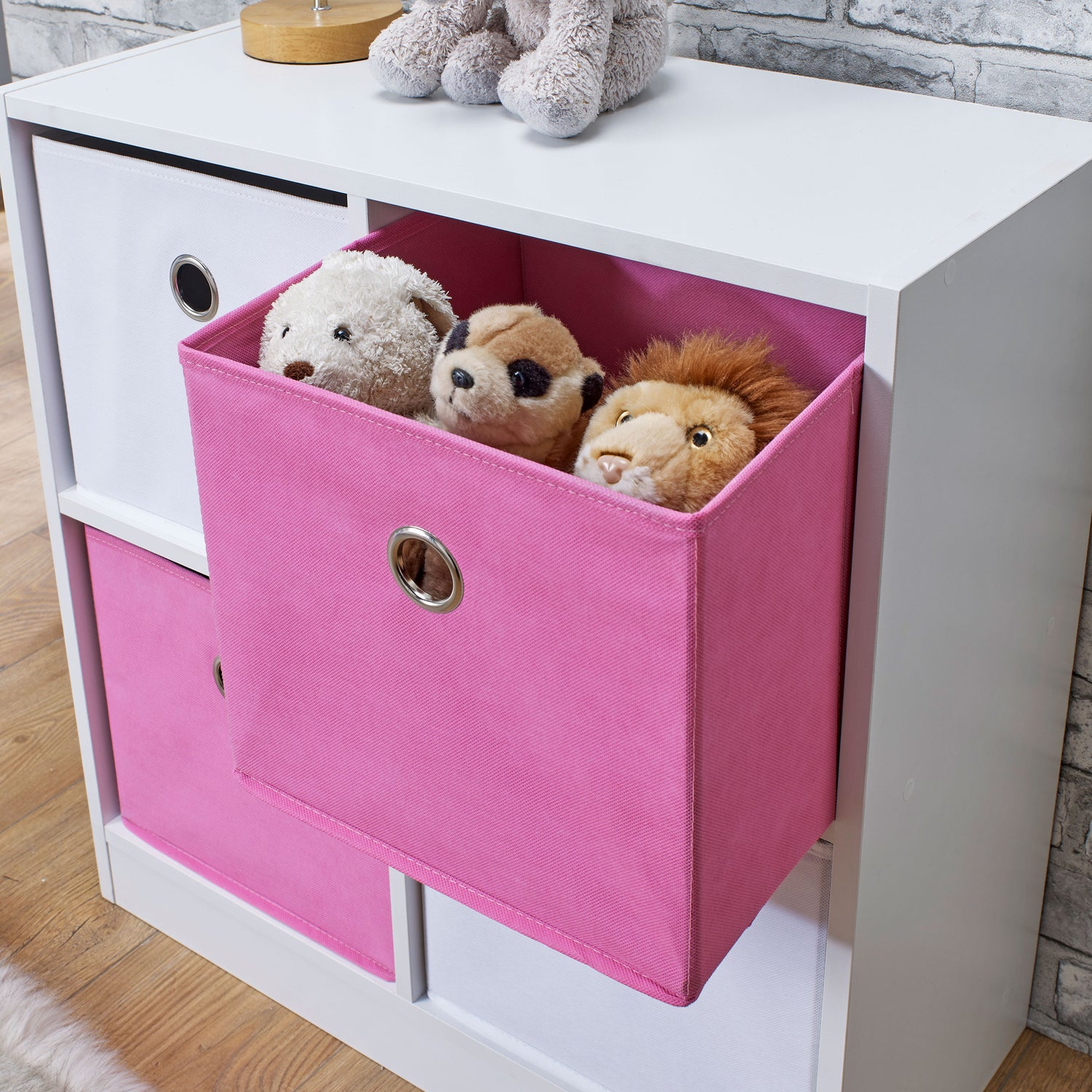 4 Cube Storage Unit With Baskets White And Pink - Not A Boring Box