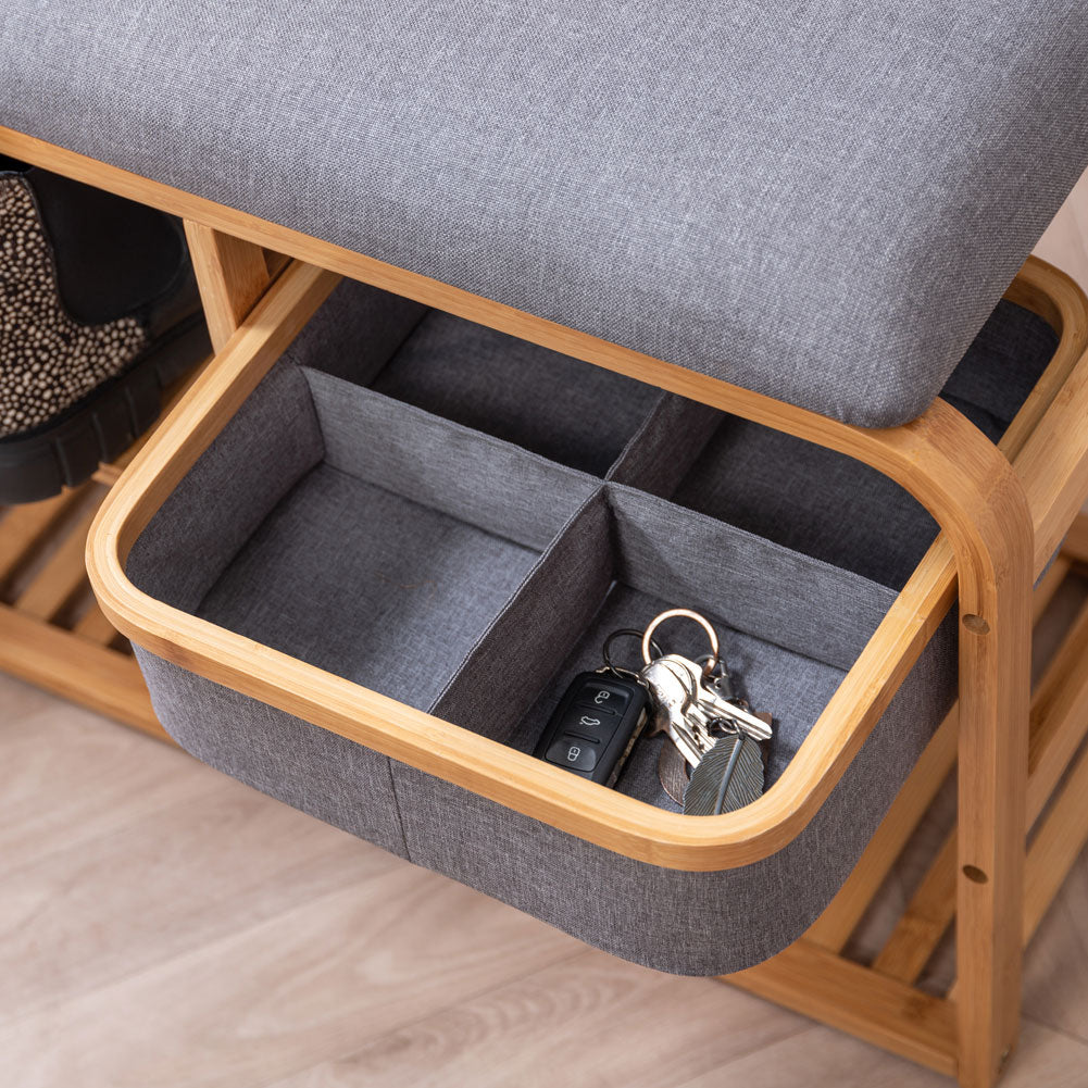 Bamboo Bench With Shelves And Drawer - Not A Boring Box