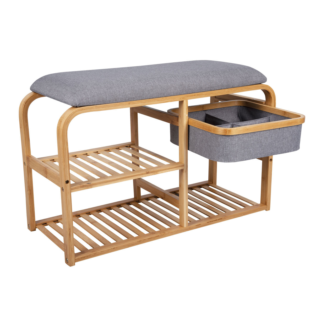 Bamboo Bench With Shelves And Drawer - Not A Boring Box