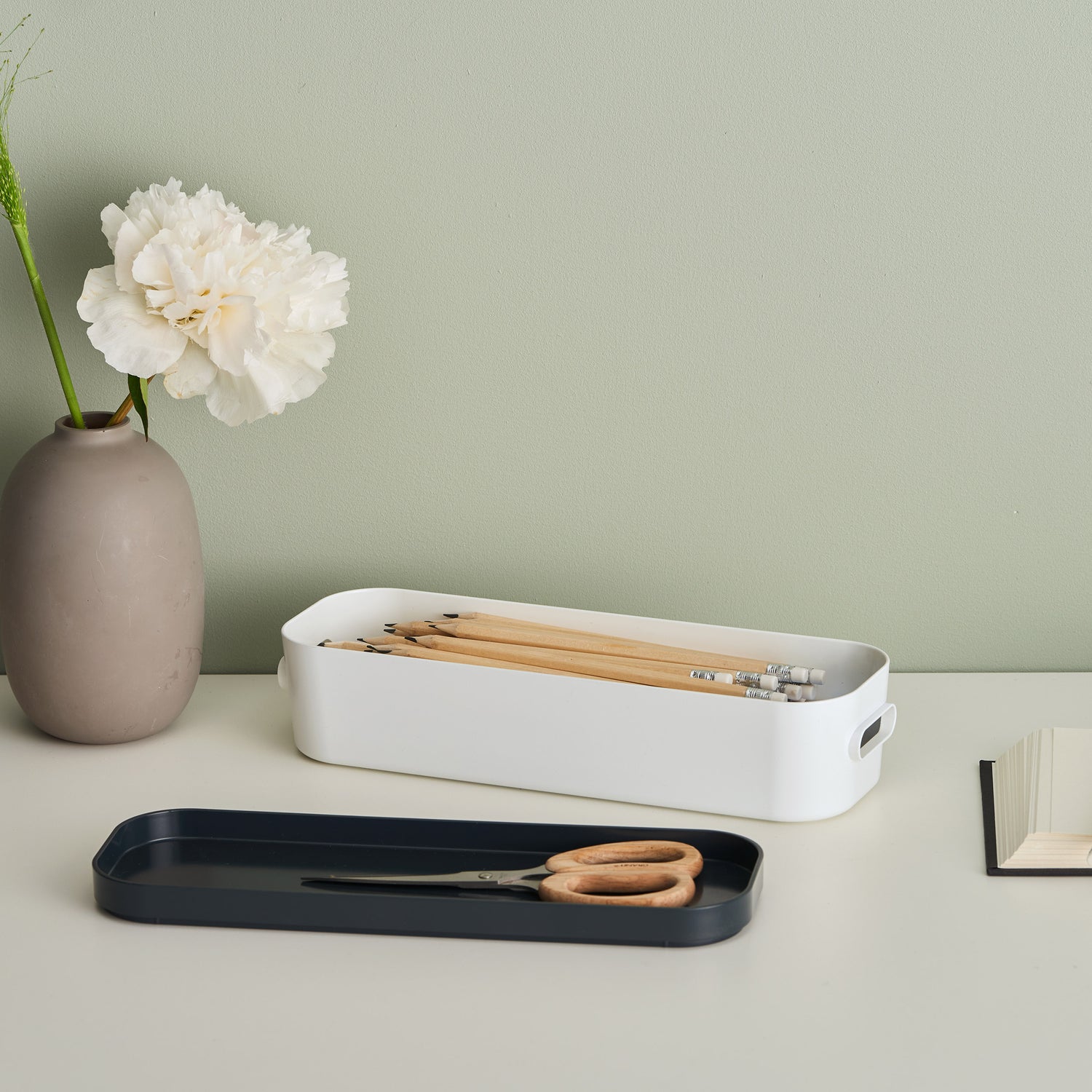 Slim Stacking Lidded Storage Box White Grey