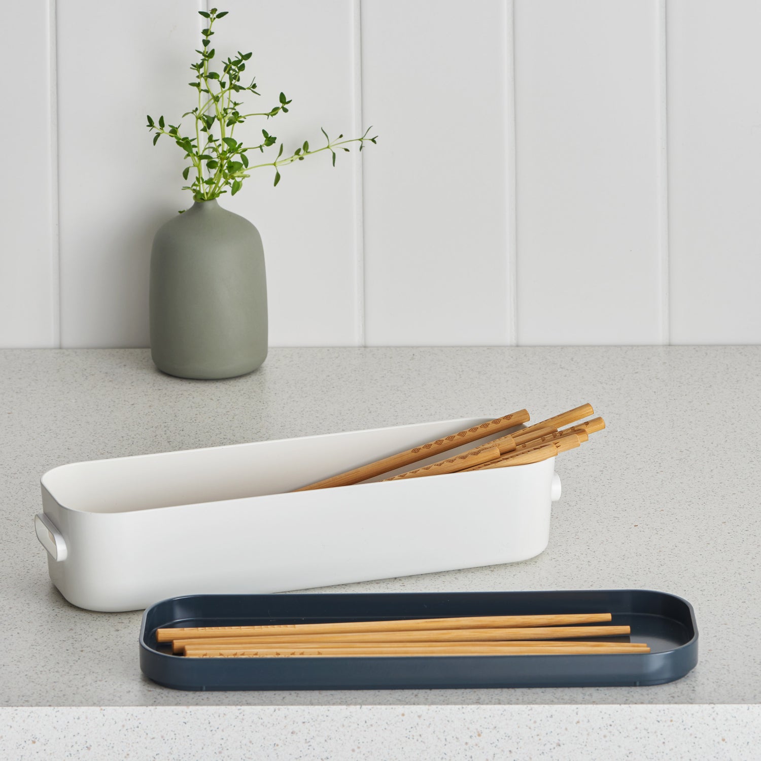 Slim Stacking Lidded Storage Box White Grey - Not A Boring Box