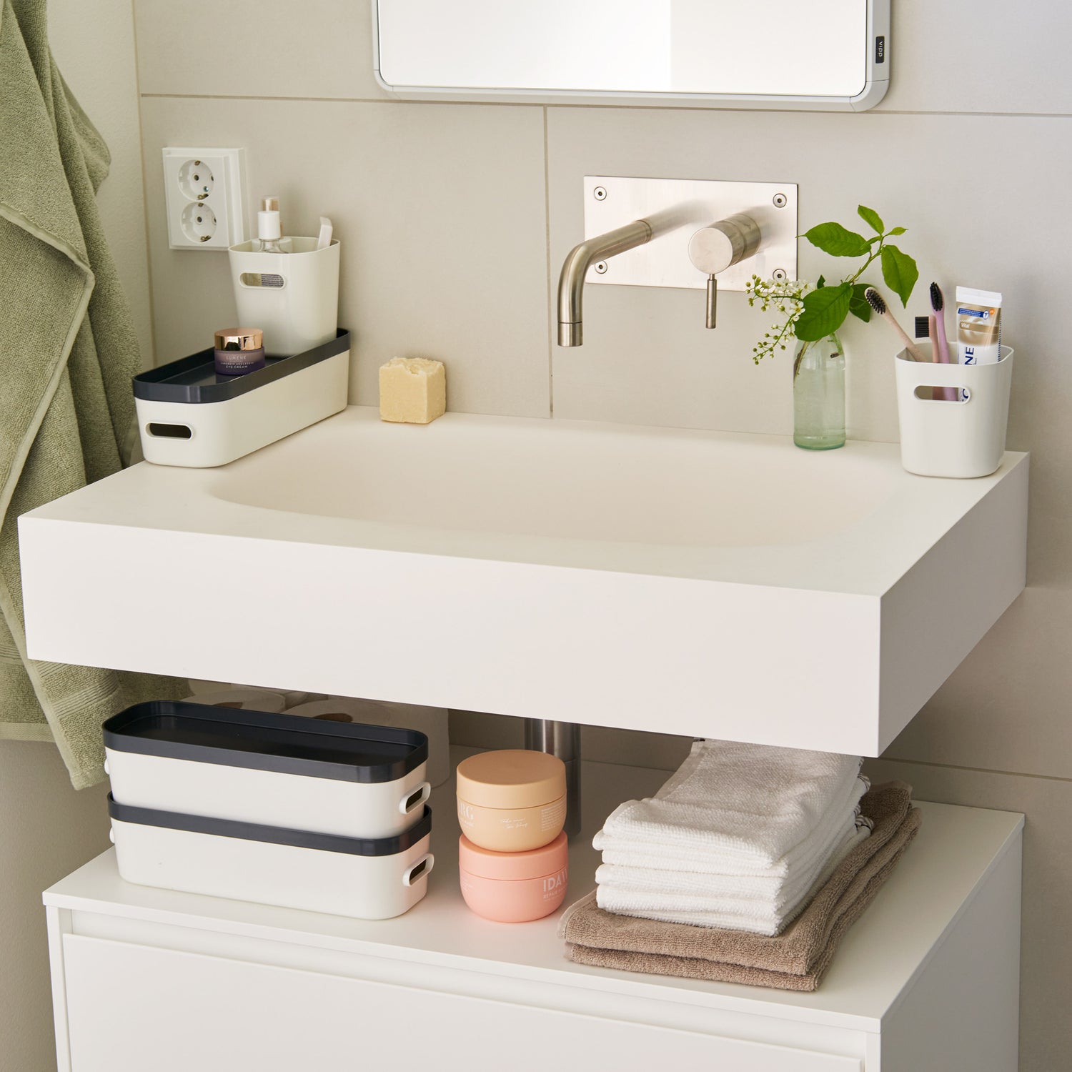 Slim Stacking Lidded Storage Box White Grey - Not A Boring Box