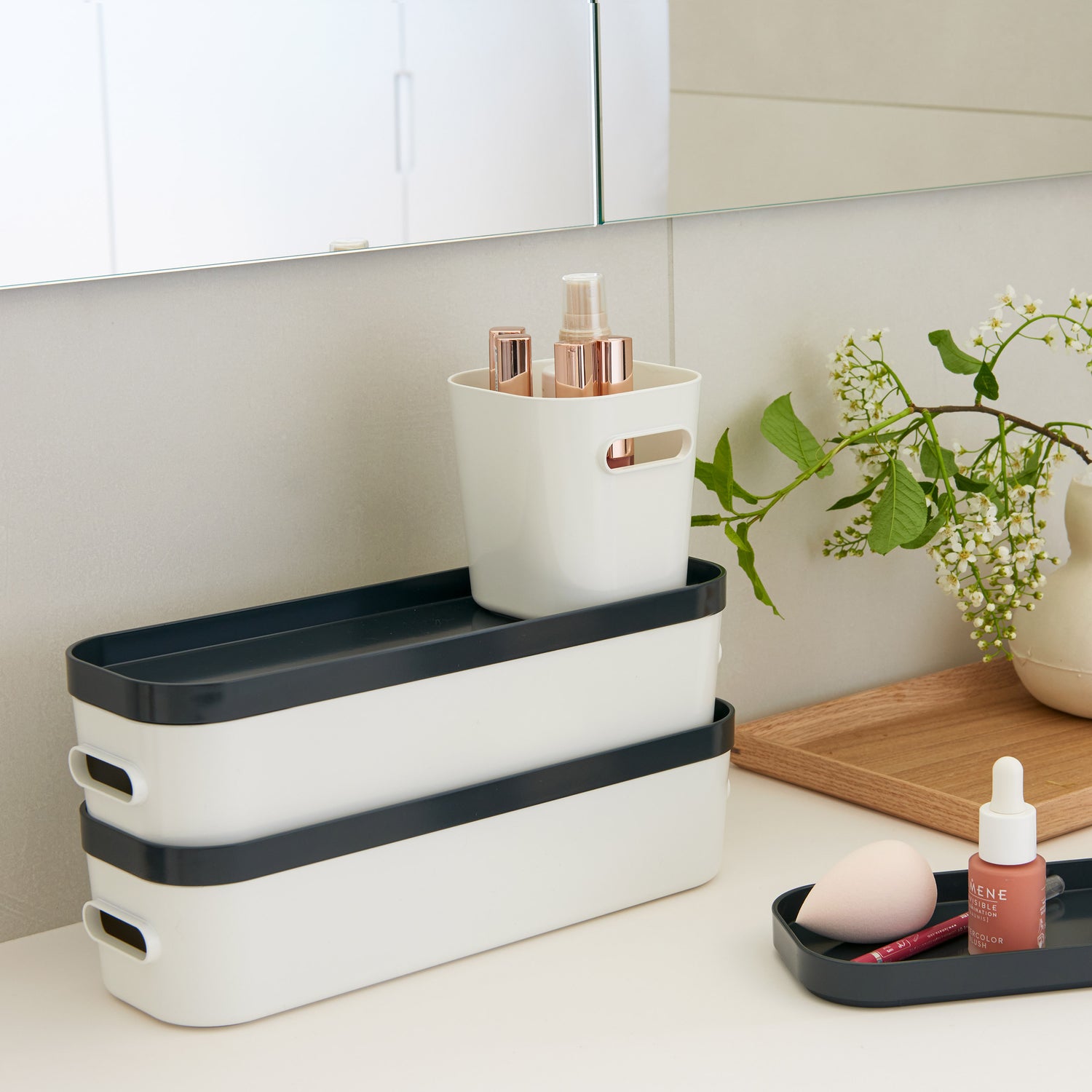 Slim Stacking Lidded Storage Box White Grey - Not A Boring Box