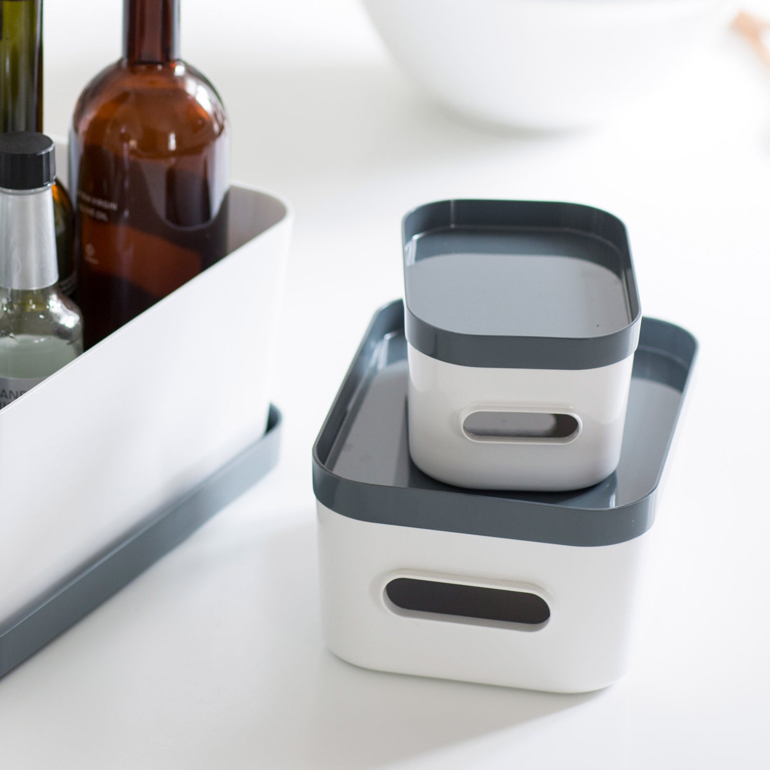 xs stacking lidded storage box white grey