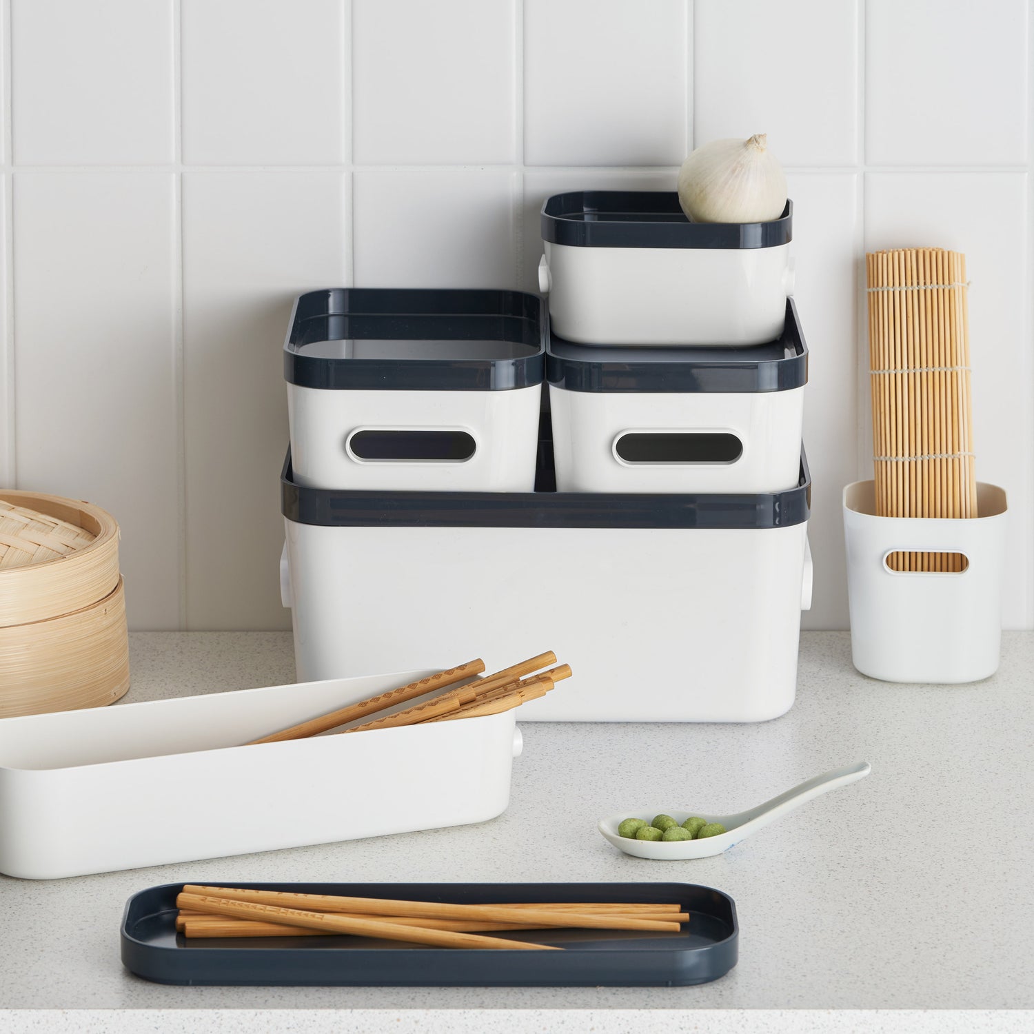 Xs Stacking Lidded Storage Box White & Grey - Not A Boring Box