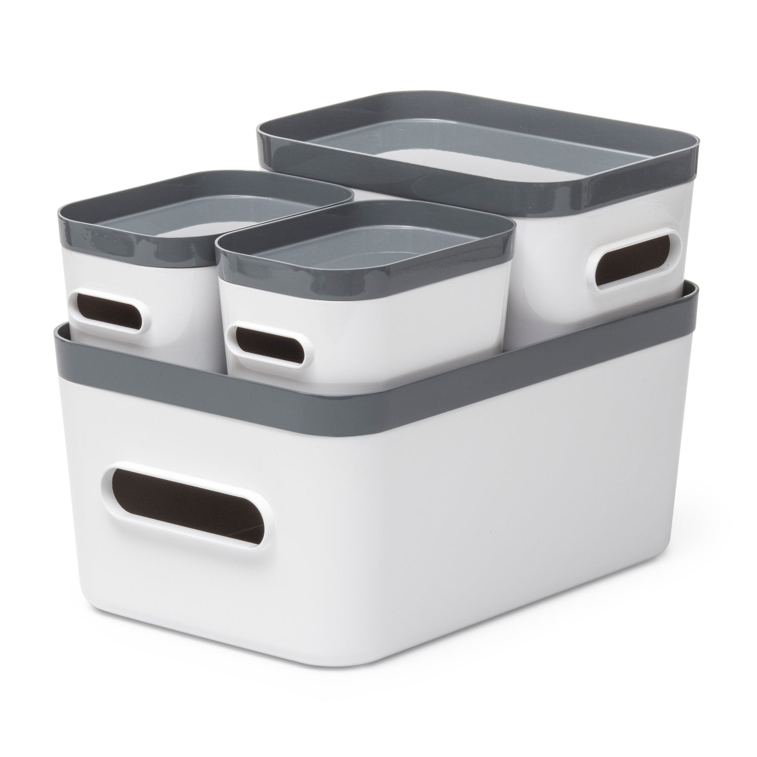 stacking lidded storage box bundle grey white