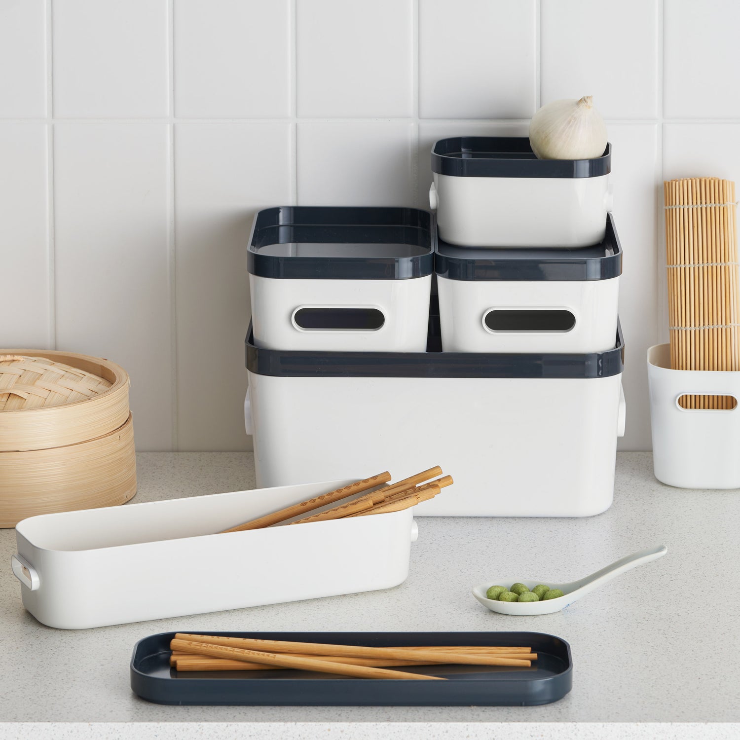 Stacking Lidded Storage Box Bundle White & Grey - Not A Boring Box