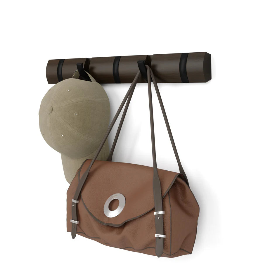 Flip 5 Coat Hook Walnut & Black - Not A Boring Box