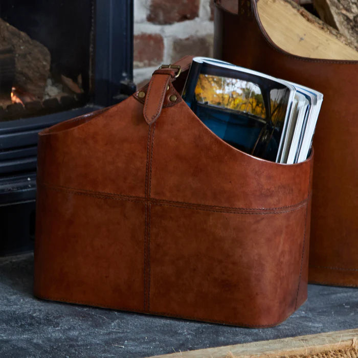 Leather Buckled Magazine Basket