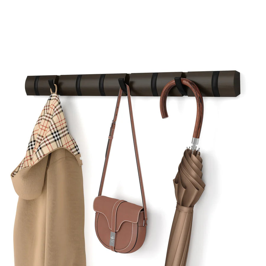 Flip Coat Hook XL- Walnut & Black - Not A Boring Box