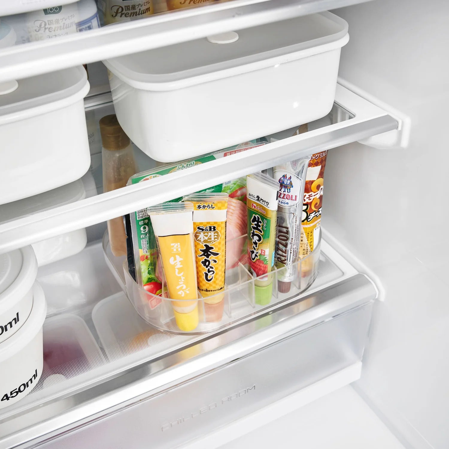 Slim Rotating Fridge Storage Tray with Compartments