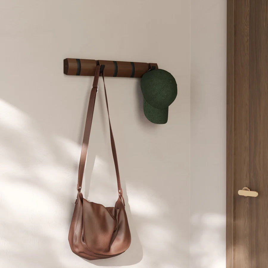 Flip 5 Coat Hook Walnut & Black - Not A Boring Box