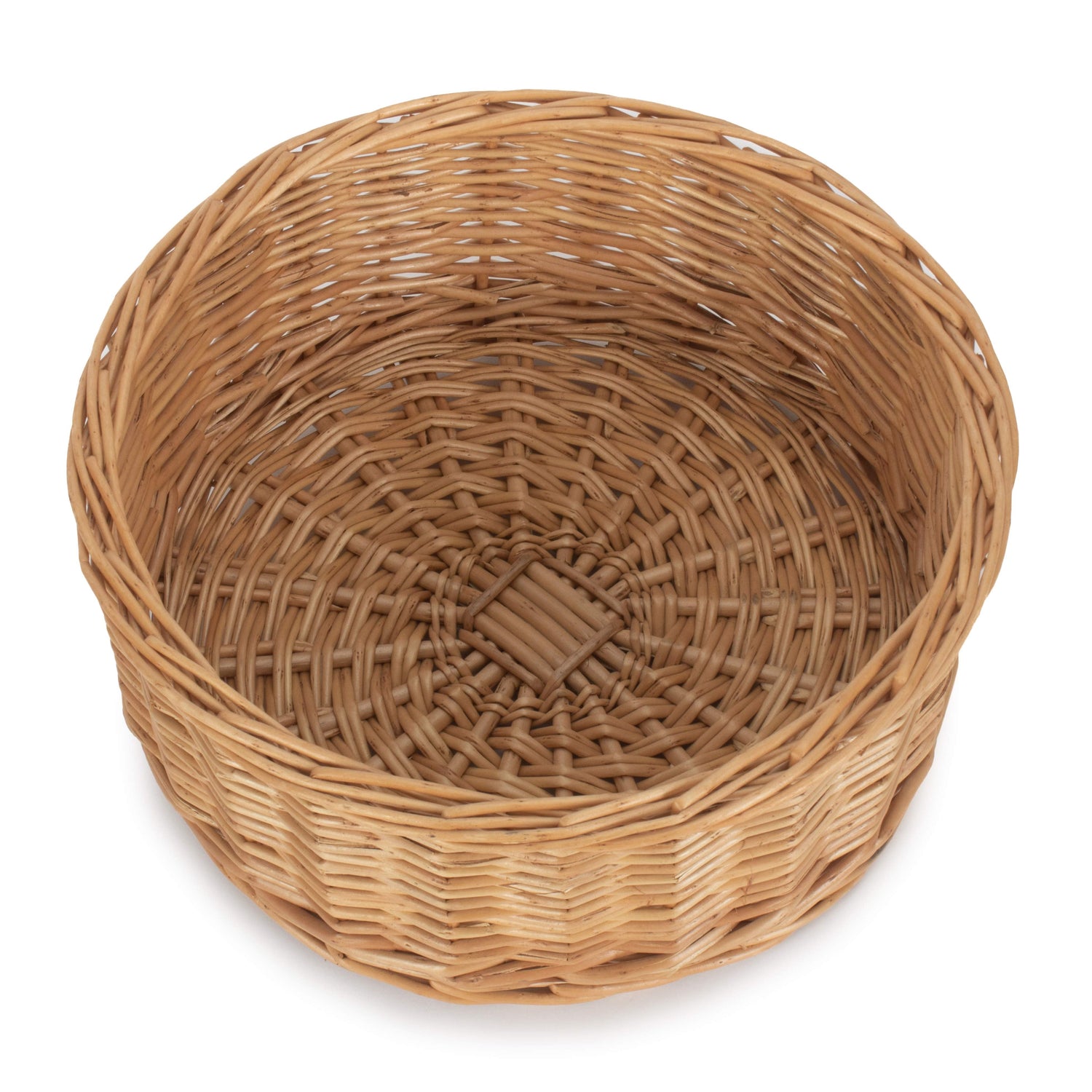 Woven brown basket on a white background