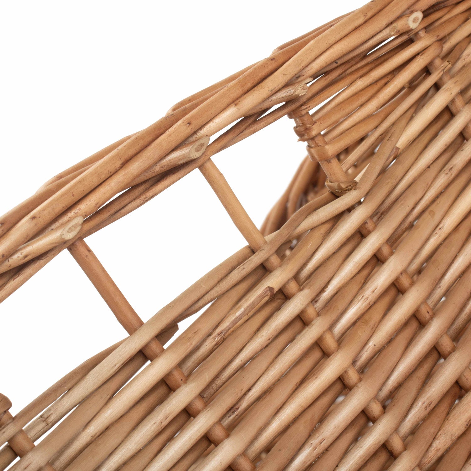 Close-up of a woven basket with a white background