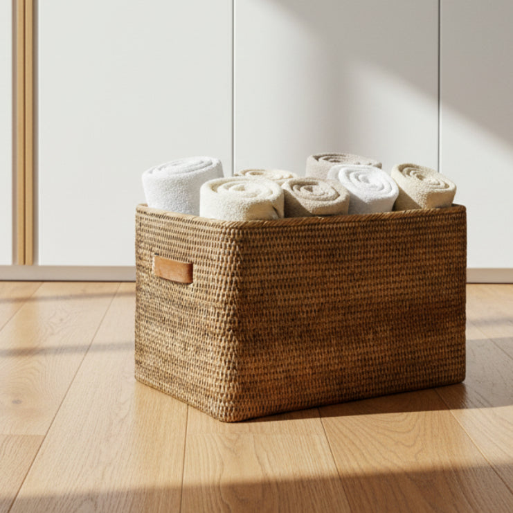 Large Weave baseket with leather handle