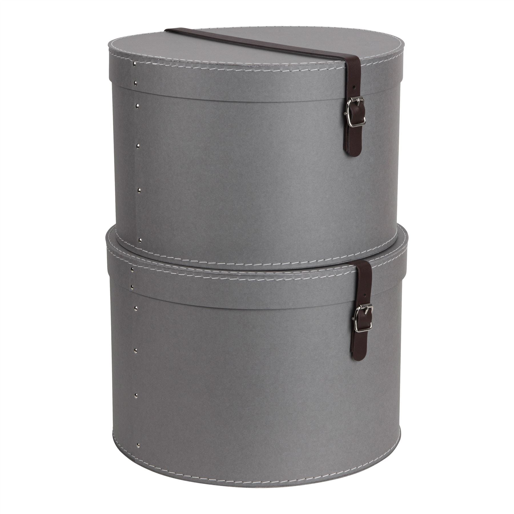 Bigso Box of Sweden製　帽子収納ボックスレザーベルト付き Bigso Rut Set of 2 Round Hat Storage Boxes with Leather Straps