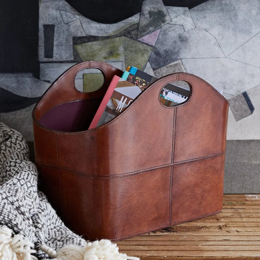 Leather Storage Basket - Curved